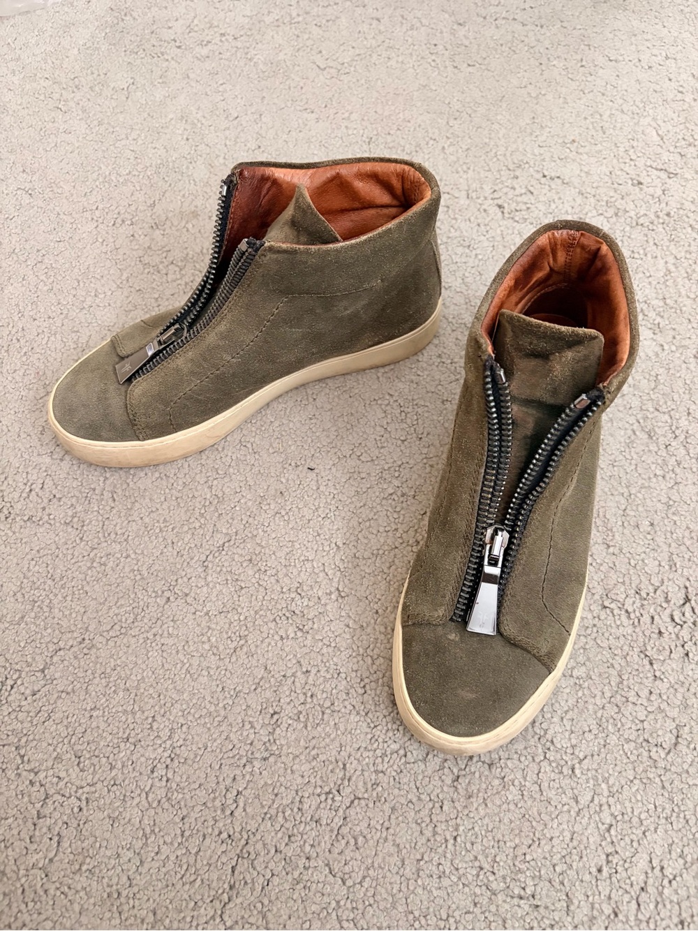 Frye Lena Zip Olive Suede Sneakers